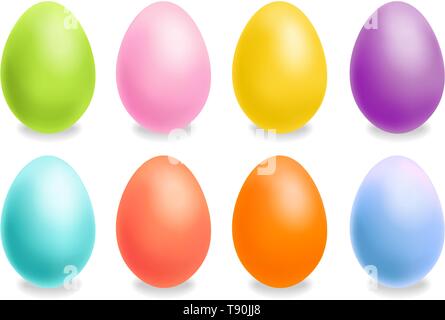 Colorful Easter eggs set Vector realistic. Spring holiday banner. 3d detailed poster template Stock Vector
