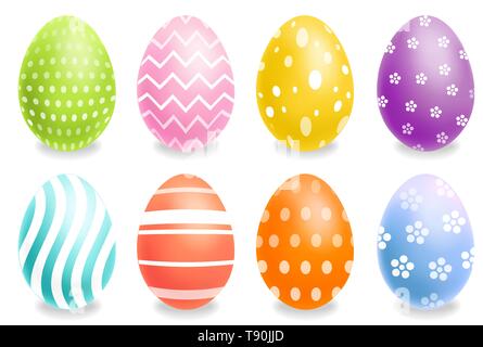 Colorful Easter eggs set Vector realistic. Spring holiday banner. 3d detailed poster template Stock Vector