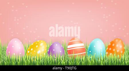Colorful Easter eggs Vector realistic. Spring holiday banner. 3d detailed poster template Stock Vector