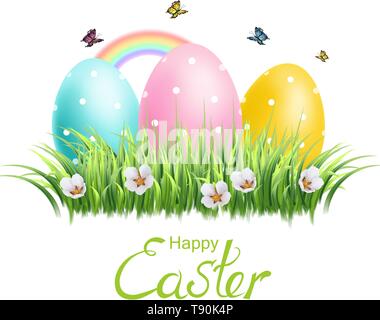 Easter colorful eggs Vector realistic. Spring holiday banner. 3d detailed poster template Stock Vector