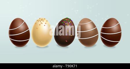 Chocolate eggs set Vector realistic. Milk chocolate and dark chocolate. 3d detailed poster or label collection Stock Vector