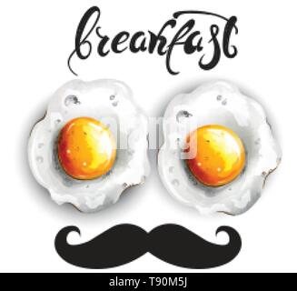 Breakfast eggs Vector. Fresh funny menu card template Stock Vector