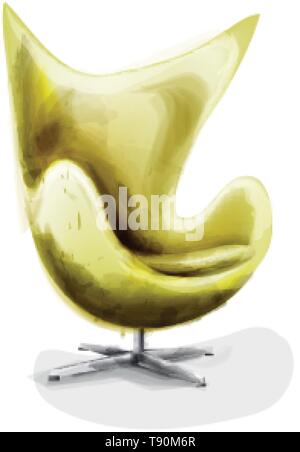 Yellow modern chair set watercolor Vector. Design decor vintage furniture Stock Vector