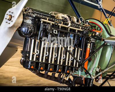 200 HP De Havilland Gipsy Queen 3 Engine mounted on a de Havilland DH.89A Dragon Rapide 1930s short-haul biplane airliner. Stock Photo