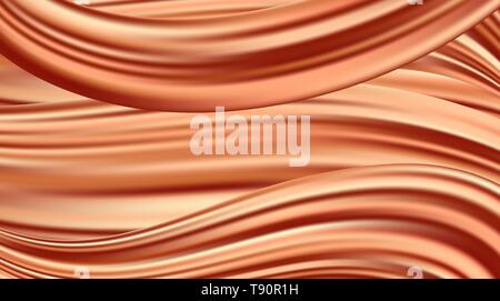 Vector realistic drapery of red fabric. Decorative background of orange silk. Stock Vector