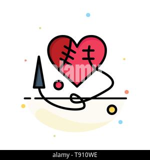 Sewing Heart, Broken Heart, Heart,  Abstract Flat Color Icon Template Stock Vector