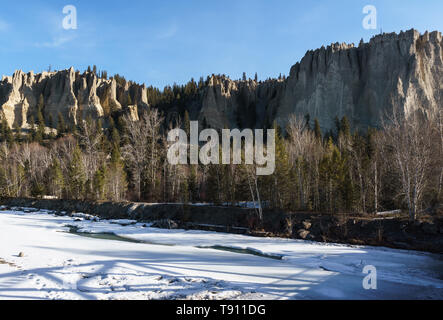 Small frozen mountain river in early spring landscape in british columbia canada Stock Photo