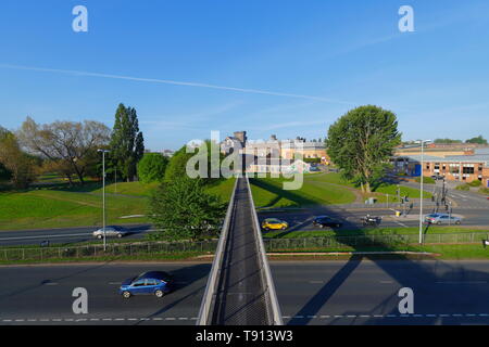 A footbridge over Canal Street that leads to HMP Armley. Stock Photo