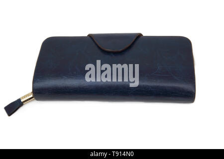 Large Blue Leather Zip Purse Stock Photo