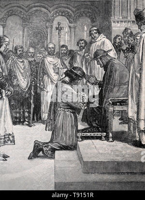 King John kneeling before the papal legate Cardinal Pandulf Stock Photo ...