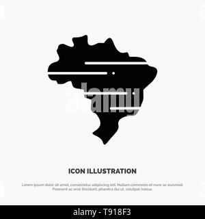 Brazil, Map, Country Solid Black Glyph Icon Stock Vector