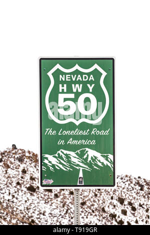 Highway 50, The Loneliest Road in America road sign, Nevada, USA Stock Photo