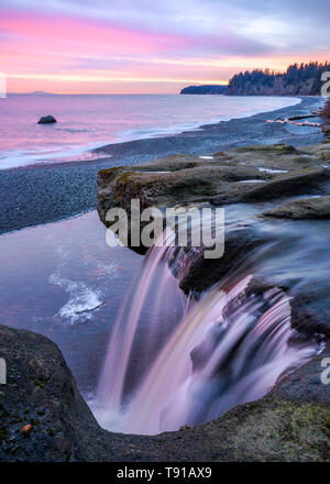 Sandcut beach and waterfall in the morning, Sooke,Vancouver Island ...