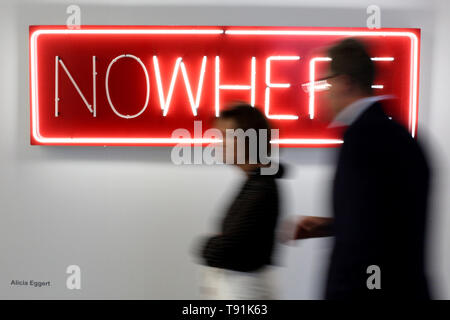 Lisbon, Portugal. 15th May, 2019. Guests walk by an art piece during the official inauguration of the ARCO Lisboa International Contemporary Art Fair in Lisbon, Portugal, on May 15, 2019. ARCO Lisboa will open to the general public from May 16 to 19. Credit: Pedro Fiuza/Xinhua/Alamy Live News Stock Photo