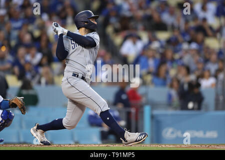 Los Angeles, CA, USA. 15th May, 2019. San Diego Padres first baseman Eric Hosmer (30) singles during the game between the San Diego Padres and the Los Angeles Dodgers at Dodger Stadium in Los Angeles, CA. (Photo by Peter Joneleit) Credit: csm/Alamy Live News Stock Photo