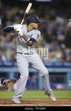 Los Angeles, CA, USA. 15th May, 2019. San Diego Padres shortstop Manny Machado (13) bats for the Padres during the game between the San Diego Padres and the Los Angeles Dodgers at Dodger Stadium in Los Angeles, CA. (Photo by Peter Joneleit) Credit: csm/Alamy Live News Stock Photo