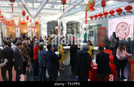Brussels. 15th May, 2019. Photo taken on May 15, 2019 shows the opening ceremony of two exhibitions exploring Chinese culture and tourism in Shanghai and Shandong at the China Cultural Center in Brussels, Belgium. The exhibitions will be held at the China Cultural Center in Brussels from May 16 until May 31. Credit: Pan Geping/Xinhua/Alamy Live News Stock Photo