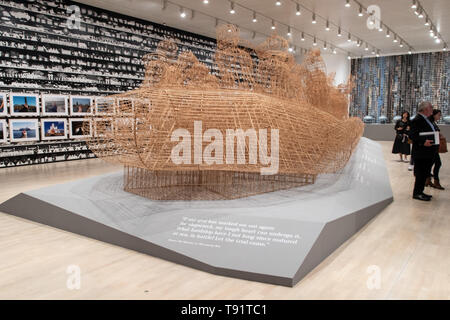 Duesseldorf, Germany. 16th May, 2019. Visitors stand next to the artwork 'Life Cycle' by the Chinese artist Ai Weiwei from 2018 in the Kunstsammlung Nordrhein-Westfalen. 'Everything is art. Everything is politics' is how Ai characterizes his way of working. This is also the leitmotif of his largest exhibition to date in Europe, which the Kunstsammlung will be showing from 18 May to 1 September 2019. Credit: Federico Gambarini/dpa/Alamy Live News Stock Photo