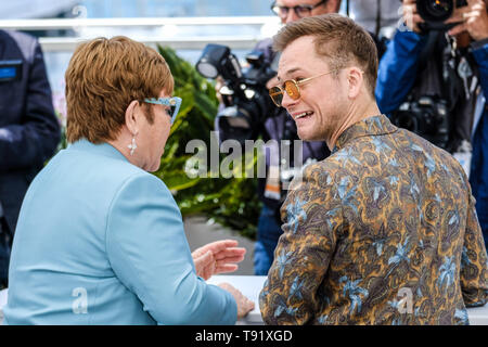 Cannes, France. 16th May, 2019. Elton John and Taron Egerton poses at a photocall for Rocketman on Thursday 16 May 2019 at the 72nd Festival de Cannes, Palais des Festivals, Cannes. Pictured: Elton John, Taron Egerton. Picture by Credit: Julie Edwards/Alamy Live News Stock Photo