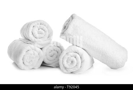 rolled white body towels, beautiful background Stock Photo