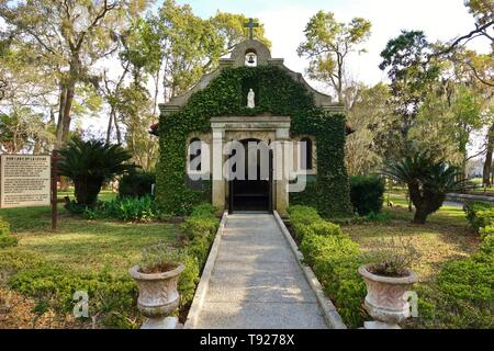 ST AUGUSTINE, FL -9 MAR 2019- View of the landmark Shrine of Our Lady of La Leche chapel at Mission Nombre de Dios in historic St Augustine, Florida. Stock Photo