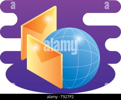 sphere planet browser with envelopes mails vector illustration design Stock Vector