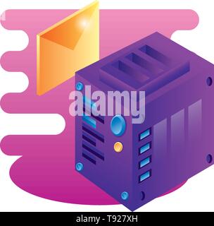 server data center with envelope mail vector illustration design Stock Vector