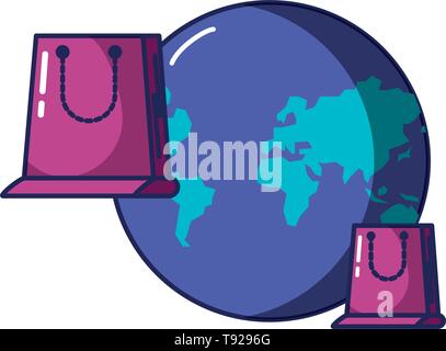 shopping bags with planet earth vector illustration design Stock Vector