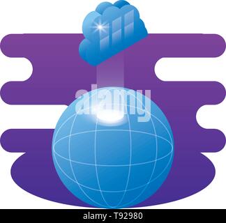 sphere planet browser with cloud computing vector illustration design Stock Vector