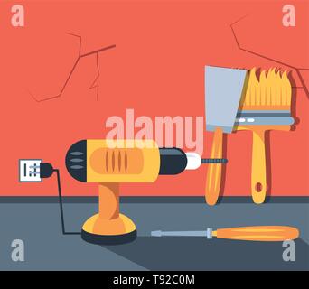 drill perforator with set tools vector illustration design Stock Vector