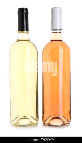 Bottles with different kinds of wine on white background Stock Photo