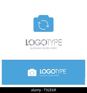 Camera, Refresh, Basic, Ui Blue Solid Logo with place for tagline Stock Vector