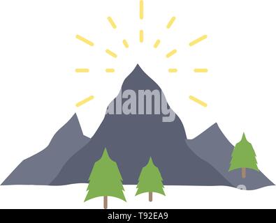 hill, landscape, nature, mountain, fireworks Flat Color Icon Vector Stock Vector