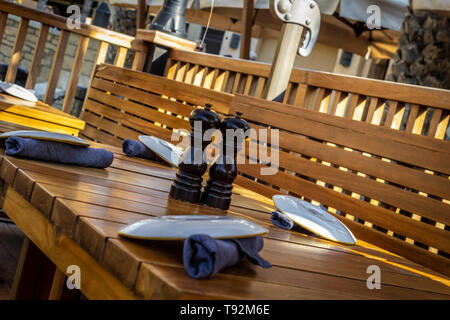 Table setting at an open-air restaurant close-up. Stock Photo