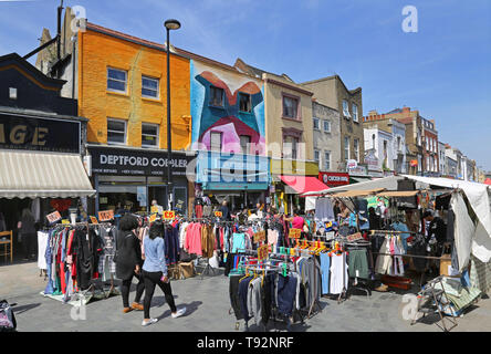 The famous street market on Deptford High Street, south London. An area of diversity and international culture. Stock Photo