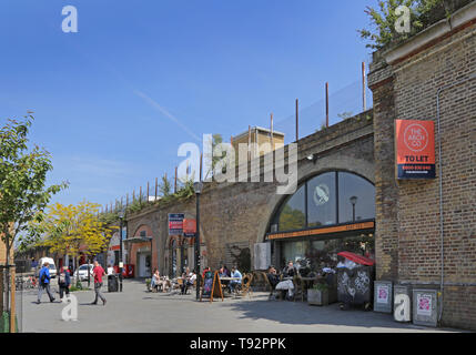 Cafes and shops near Queens Road station in Peckham, southeast London. The latest part of this once poor area to become trendy and fashionable. Stock Photo