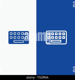 KeyBoard, Typing, Board, Key Line and Glyph Solid icon Blue banner Line and Glyph Solid icon Blue banner Stock Vector