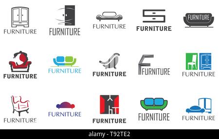 vector set of 15 logos for furniture store Stock Vector