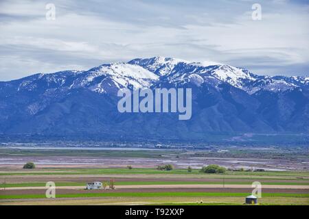 Tremonton and Logan Valley landscape views from Highway 30 pass, including Fielding, Beaverdam, Riverside and Collinston towns, by Utah State Universi Stock Photo