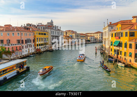 Venice, Italy - October 23, 2018: View of Grand Canal from Bridge Ponte dell'Accademia in Venice