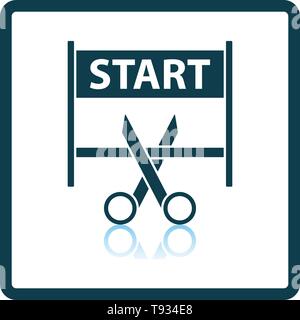Scissors Cutting Tape Between Start Gate Icon. Square Shadow Reflection Design. Vector Illustration. Stock Vector