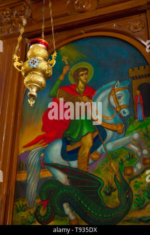 San Jorge luchando con el dragón. Iglesia griega ortodoxa de San Jorge ...