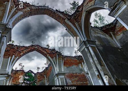 Ruins of a neo-gothic church from the 19 th century in Jalowka, Podlasie, Poland Stock Photo