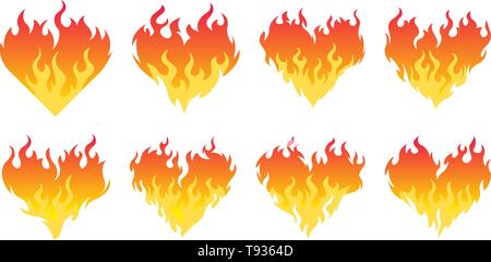 Bonfire set. Burning hearts Stock Vector