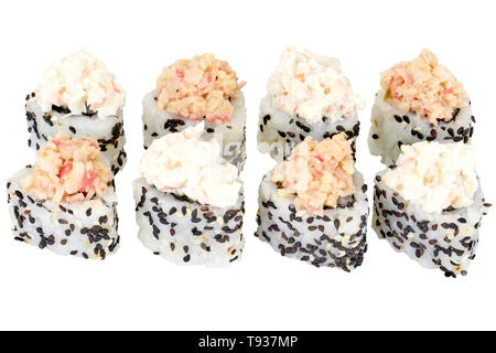 Sushi roll japanese food isolated on white background Philadelphia sushi roll with crab meat close up Stock Photo