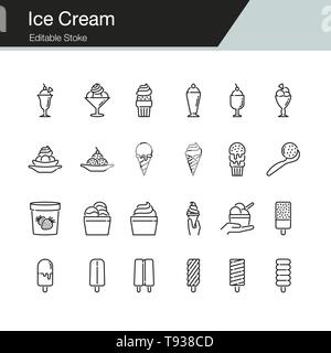 Ice Cream icons. Modern line design. For presentation, graphic design, mobile application, web design, infographics, UI. Editable Stroke. Vector illus Stock Vector
