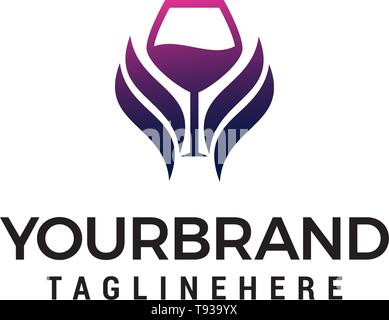 glass wing wine logo design concept template vector Stock Vector
