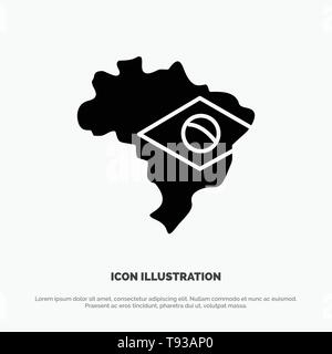 Map, Flag, Brazil Solid Black Glyph Icon Stock Vector