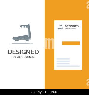 Machine, Running, Track, Treadmill Grey Logo Design and Business Card Template Stock Vector