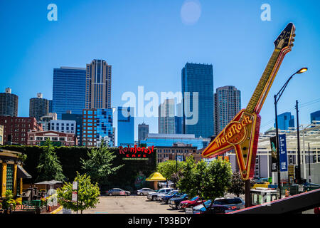 Chicago, IL, USA - July 8, 2018: The Hard Rock and Rainforest Cafe Stock Photo